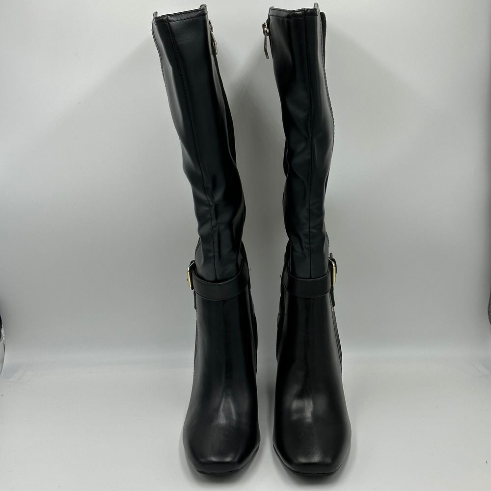 NWD Liz Claiborne Hemlock Black Faux Leather Block Heel Riding Boots Womens 6M - Picture 6 of 12